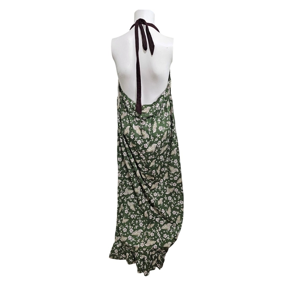 Vintage L Maxi Dress Green Butterfly Floral Halter Boho Fairygrunge 90s Granola - Picture 2 of 7